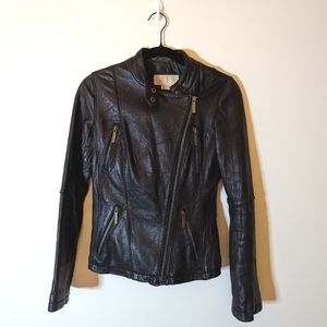 Michael Kors Asymmetrical Zip Leather Moto Jacket